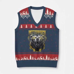 Vintage Pittsburgh V-Neck Knit Sweater Vest Retro Sports Fan Wild Bear Mascot Streetwear Bootleg TS10 Navy Red Print Your Wear