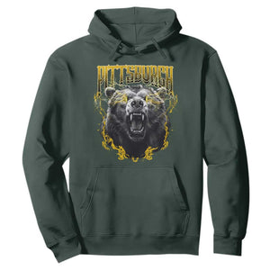 Vintage Pittsburgh Hoodie Retro Sports Fan Wild Bear Mascot Streetwear Bootleg TS10 Dark Forest Green Print Your Wear