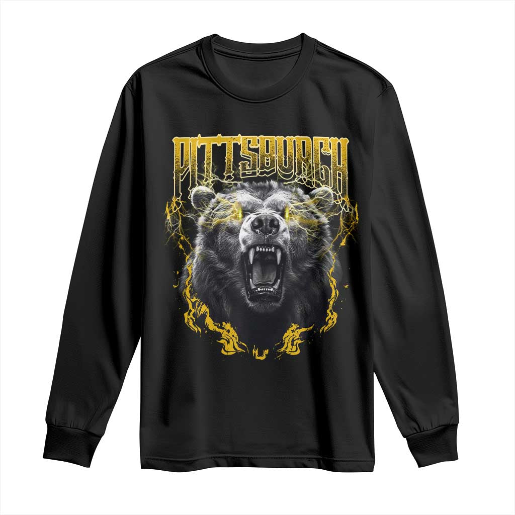 Vintage Pittsburgh Long Sleeve Shirt Retro Sports Fan Wild Bear Mascot Streetwear Bootleg TS10 Black Print Your Wear