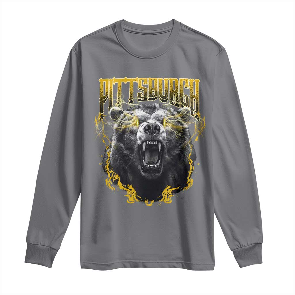 Vintage Pittsburgh Long Sleeve Shirt Retro Sports Fan Wild Bear Mascot Streetwear Bootleg TS10 Charcoal Print Your Wear
