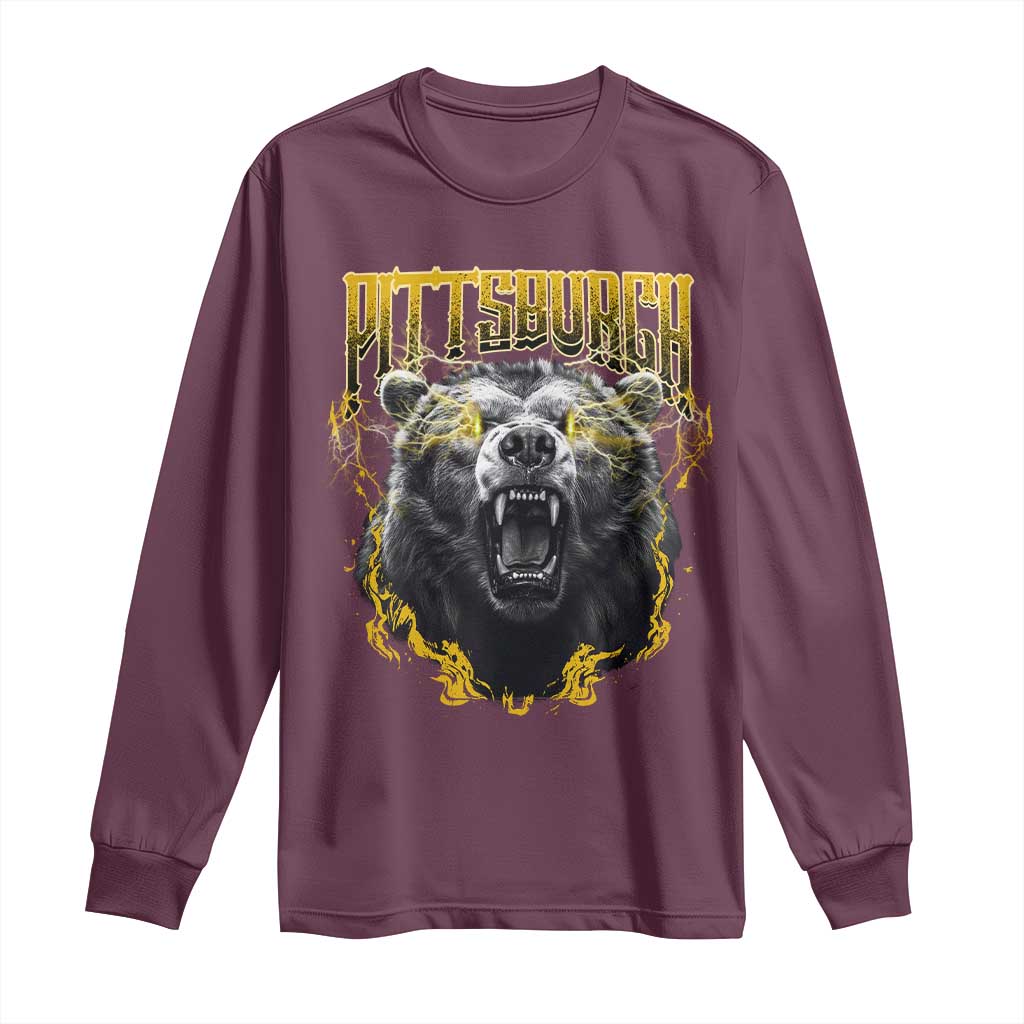 Vintage Pittsburgh Long Sleeve Shirt Retro Sports Fan Wild Bear Mascot Streetwear Bootleg TS10 Maroon Print Your Wear