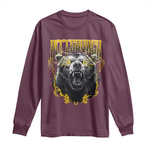 Vintage Pittsburgh Long Sleeve Shirt Retro Sports Fan Wild Bear Mascot Streetwear Bootleg TS10 Maroon Print Your Wear