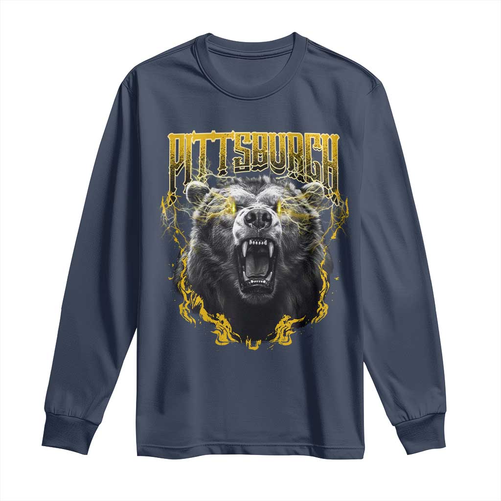 Vintage Pittsburgh Long Sleeve Shirt Retro Sports Fan Wild Bear Mascot Streetwear Bootleg TS10 Navy Print Your Wear