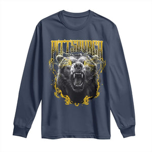 Vintage Pittsburgh Long Sleeve Shirt Retro Sports Fan Wild Bear Mascot Streetwear Bootleg TS10 Navy Print Your Wear