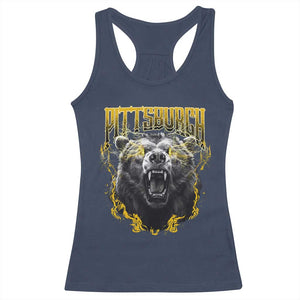 Vintage Pittsburgh Racerback Tank Top Retro Sports Fan Wild Bear Mascot Streetwear Bootleg TS10 Navy Print Your Wear