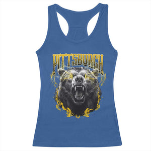 Vintage Pittsburgh Racerback Tank Top Retro Sports Fan Wild Bear Mascot Streetwear Bootleg TS10 Royal Blue Print Your Wear