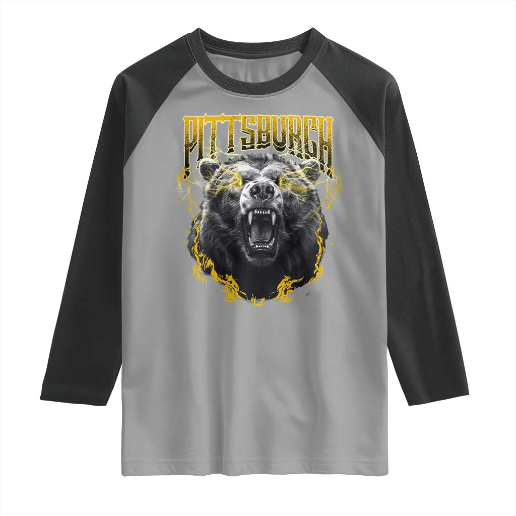 Vintage Pittsburgh Raglan Shirt Retro Sports Fan Wild Bear Mascot Streetwear Bootleg TS10 Sport Gray Black Print Your Wear