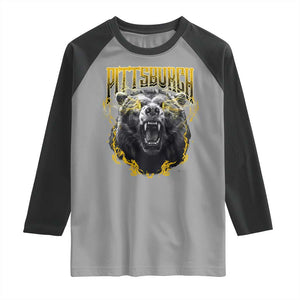 Vintage Pittsburgh Raglan Shirt Retro Sports Fan Wild Bear Mascot Streetwear Bootleg TS10 Sport Gray Black Print Your Wear