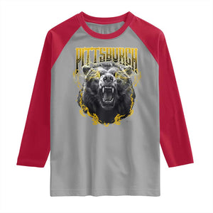 Vintage Pittsburgh Raglan Shirt Retro Sports Fan Wild Bear Mascot Streetwear Bootleg TS10 Sport Gray Red Print Your Wear