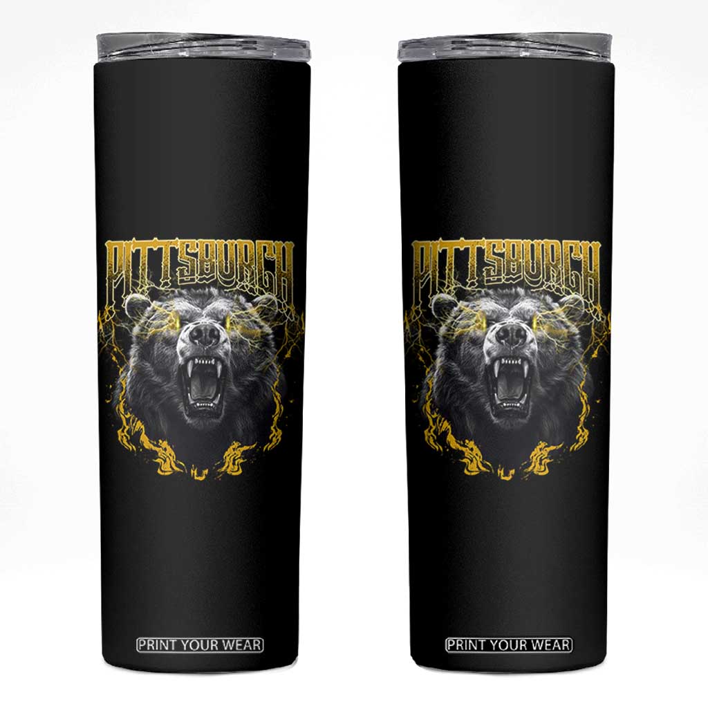 Vintage Pittsburgh Skinny Tumbler Retro Sports Fan Wild Bear Mascot Streetwear Bootleg TS10 Black Print Your Wear