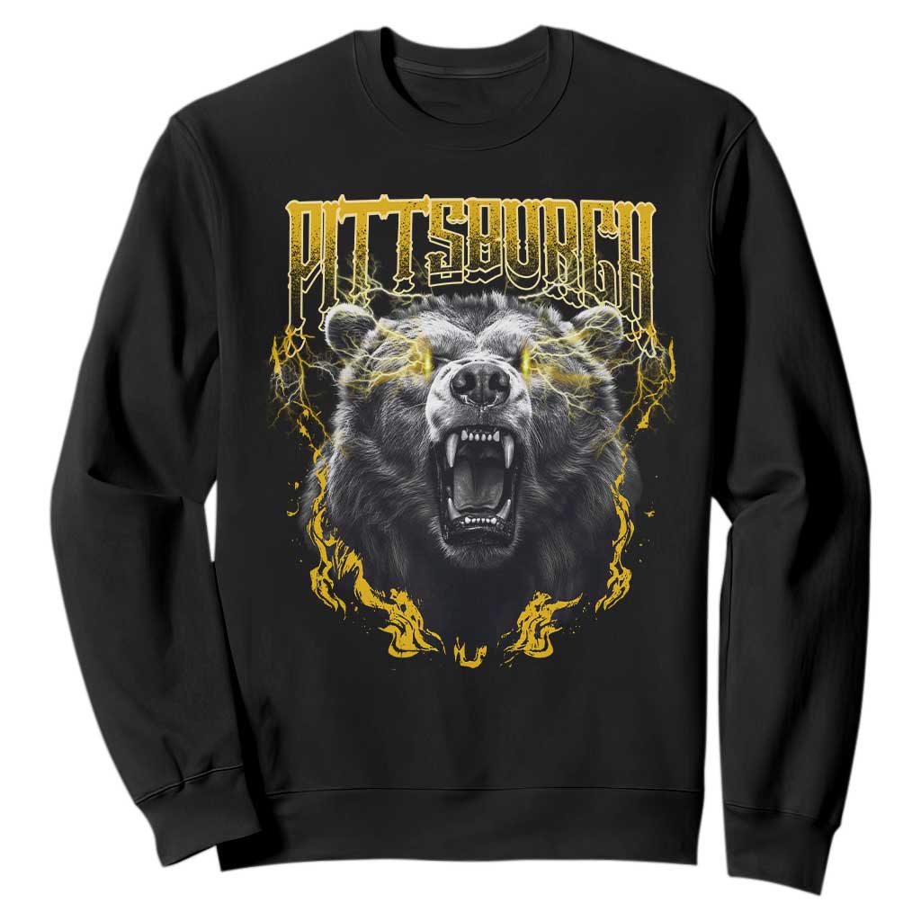 Vintage Pittsburgh Sweatshirt Retro Sports Fan Wild Bear Mascot Streetwear Bootleg TS10 Black Print Your Wear