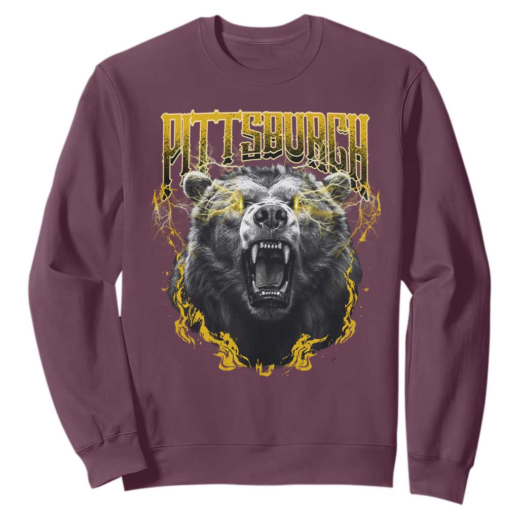 Vintage Pittsburgh Sweatshirt Retro Sports Fan Wild Bear Mascot Streetwear Bootleg TS10 Maroon Print Your Wear