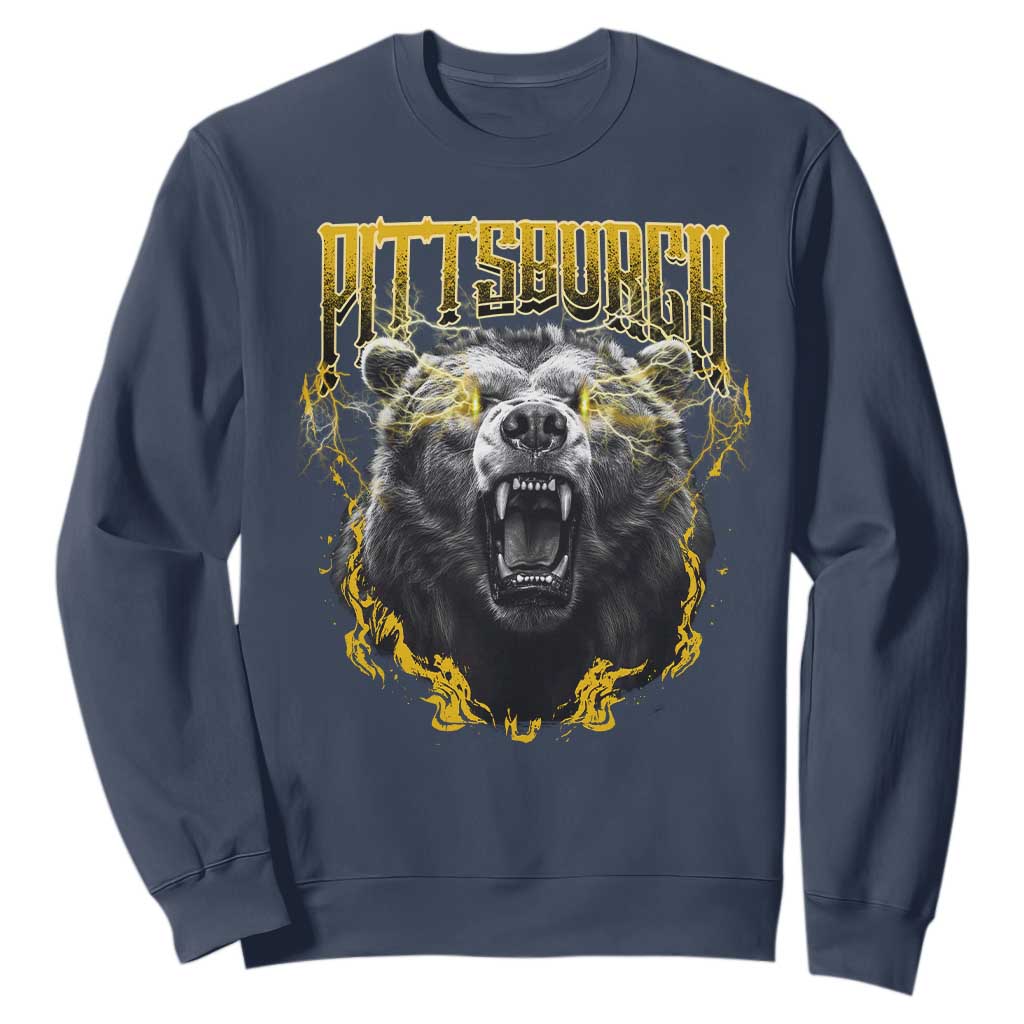 Vintage Pittsburgh Sweatshirt Retro Sports Fan Wild Bear Mascot Streetwear Bootleg TS10 Navy Print Your Wear