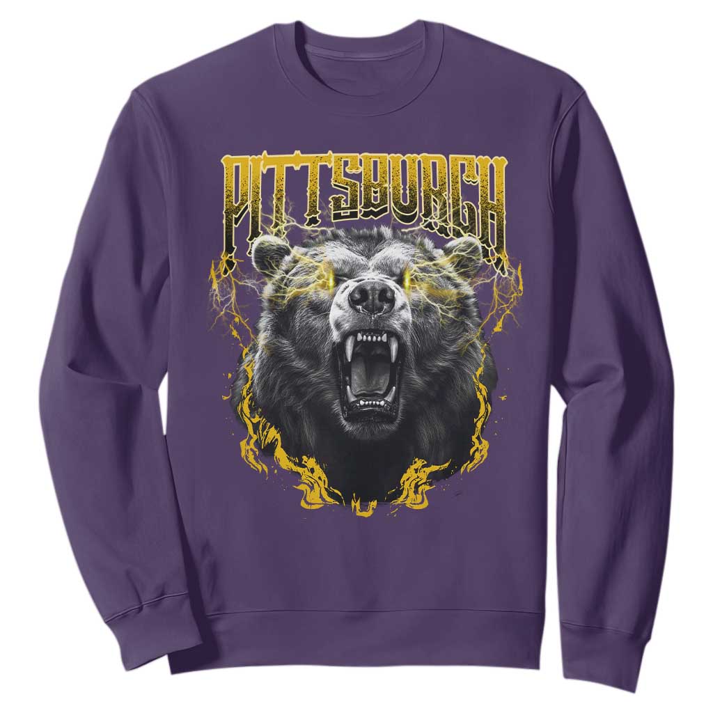 Vintage Pittsburgh Sweatshirt Retro Sports Fan Wild Bear Mascot Streetwear Bootleg TS10 Purple Print Your Wear