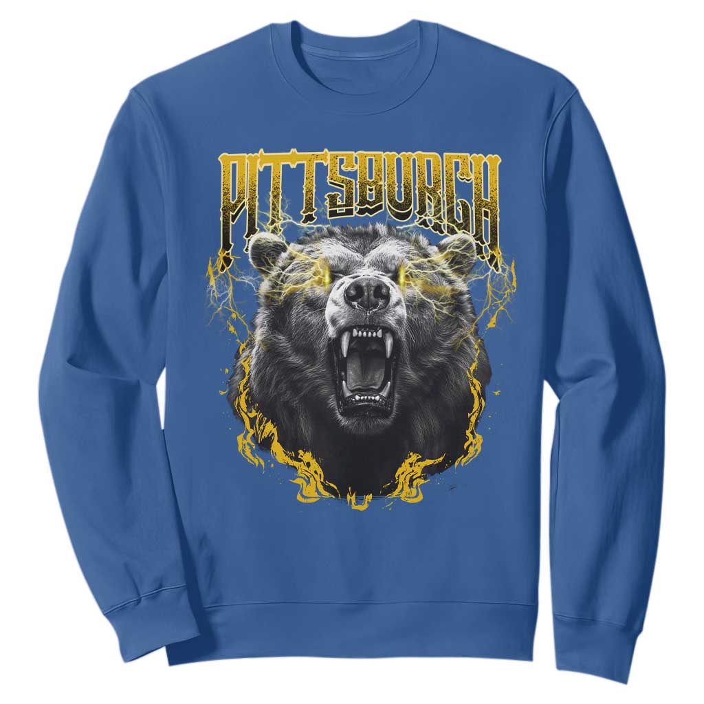 Vintage Pittsburgh Sweatshirt Retro Sports Fan Wild Bear Mascot Streetwear Bootleg TS10 Royal Blue Print Your Wear