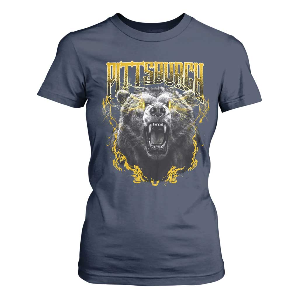 Vintage Pittsburgh T Shirt For Women Retro Sports Fan Wild Bear Mascot Streetwear Bootleg TS10 Navy Print Your Wear
