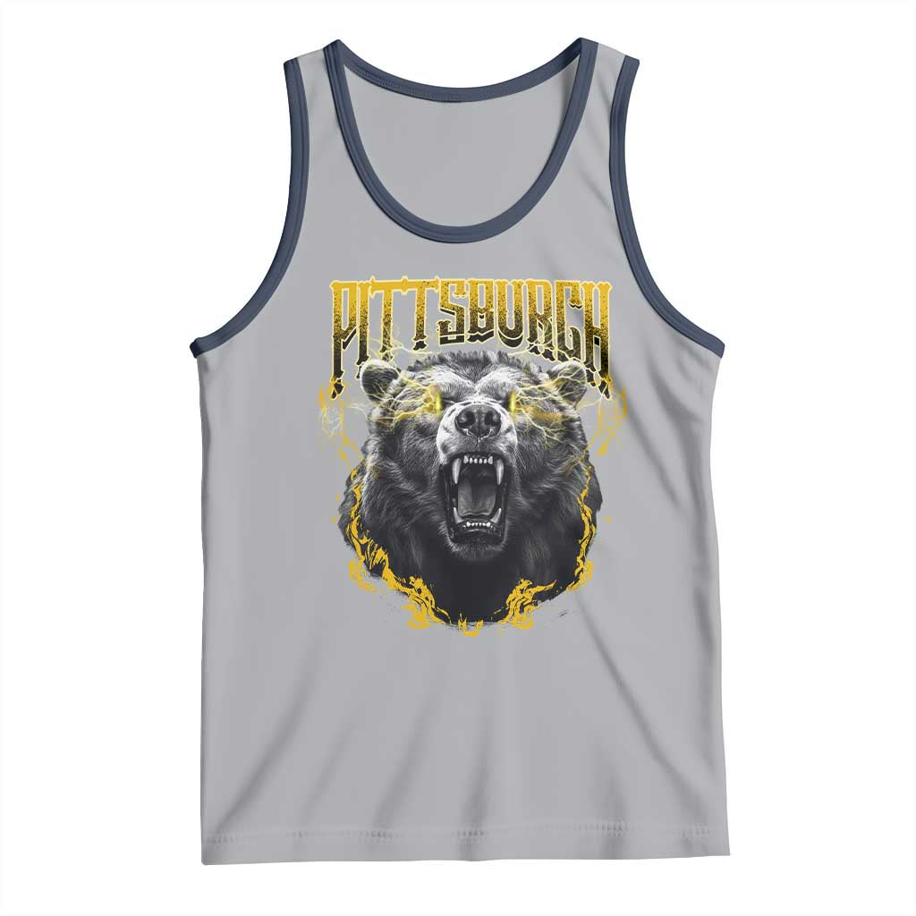 Vintage Pittsburgh Tank Top Retro Sports Fan Wild Bear Mascot Streetwear Bootleg TS10 Athletic Heather Navy Print Your Wear