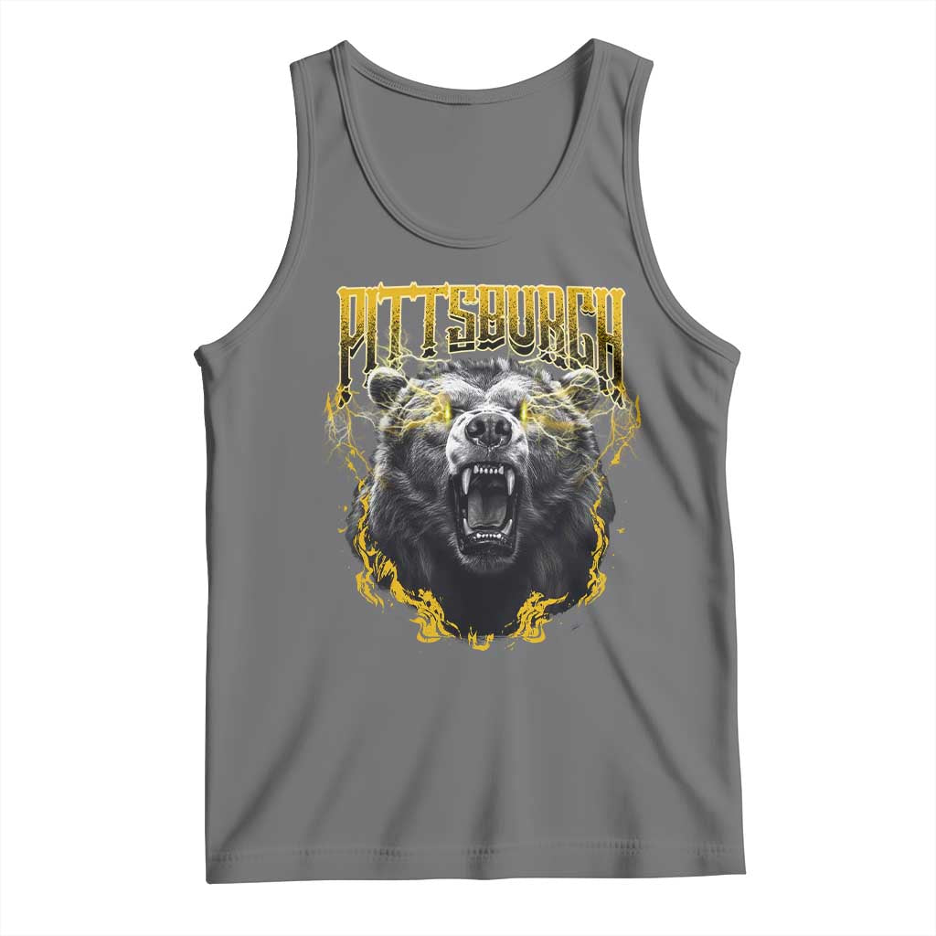 Vintage Pittsburgh Tank Top Retro Sports Fan Wild Bear Mascot Streetwear Bootleg TS10 Black Heather Print Your Wear