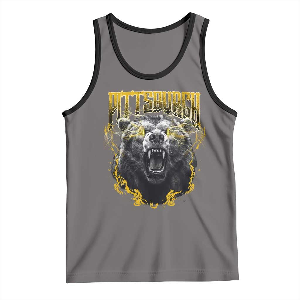Vintage Pittsburgh Tank Top Retro Sports Fan Wild Bear Mascot Streetwear Bootleg TS10 Deep Heather Black Print Your Wear