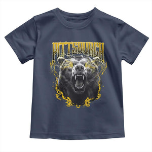 Vintage Pittsburgh Toddler T Shirt Retro Sports Fan Wild Bear Mascot Streetwear Bootleg TS10 Navy Print Your Wear