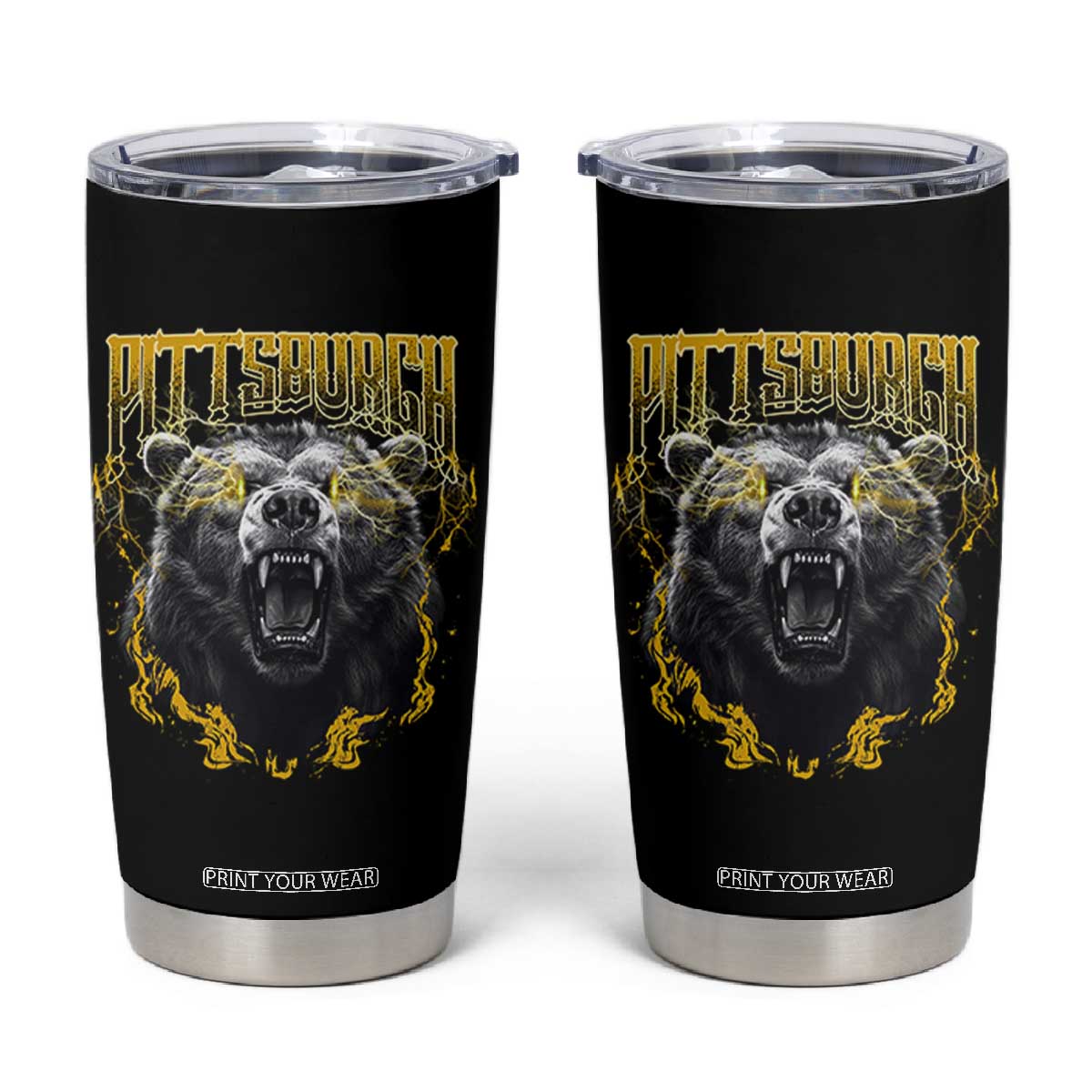 Vintage Pittsburgh Tumbler Cup Retro Sports Fan Wild Bear Mascot Streetwear Bootleg TS10 Black Print Your Wear