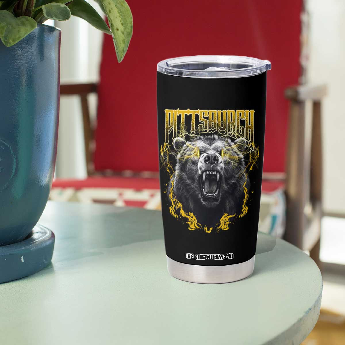 Vintage Pittsburgh Tumbler Cup Retro Sports Fan Wild Bear Mascot Streetwear Bootleg TS10 Print Your Wear