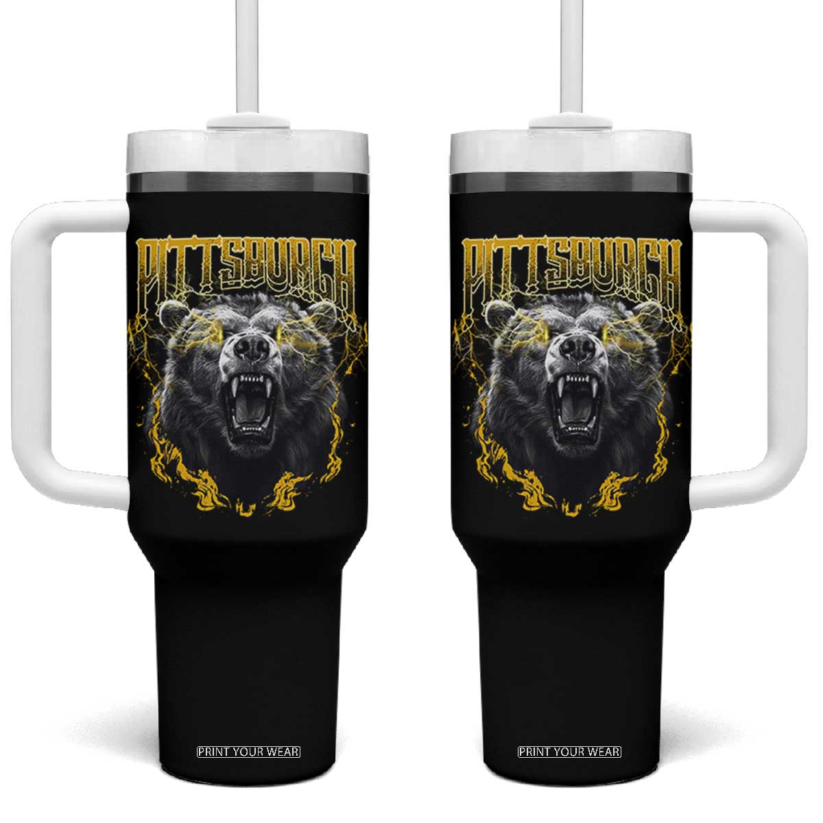Vintage Pittsburgh Tumbler With Handle Retro Sports Fan Wild Bear Mascot Streetwear Bootleg TS10 One Size: 40 oz Black Print Your Wear