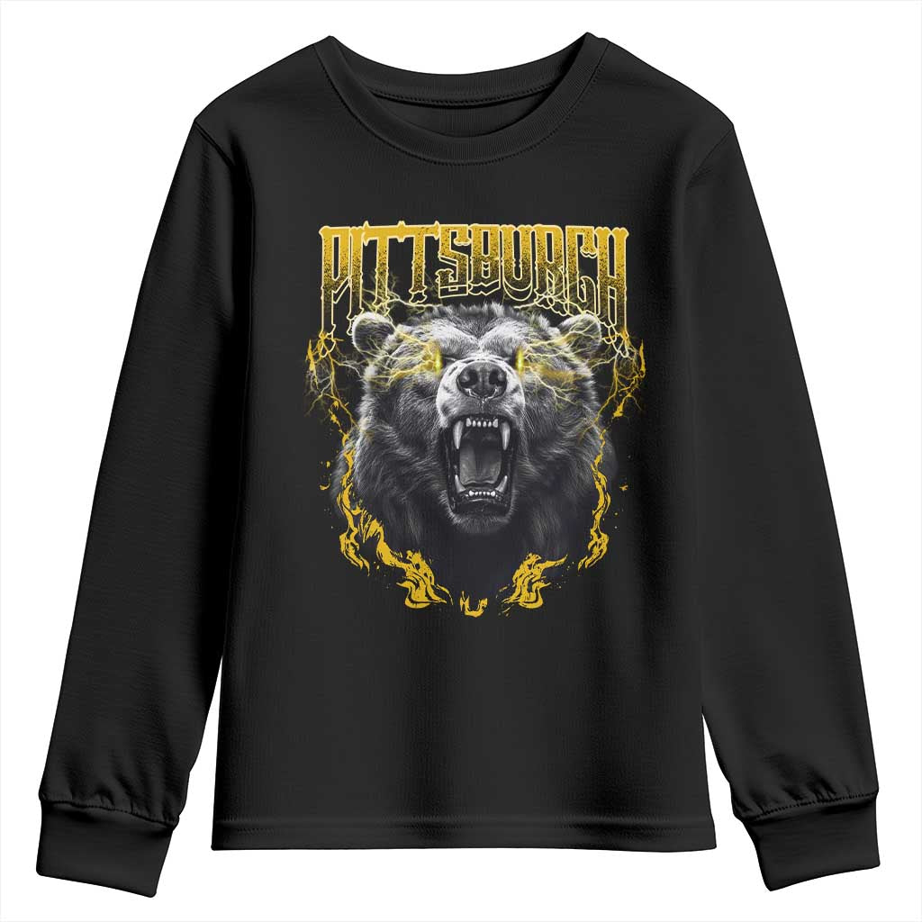 Vintage Pittsburgh Youth Sweatshirt Retro Sports Fan Wild Bear Mascot Streetwear Bootleg TS10 Black Print Your Wear