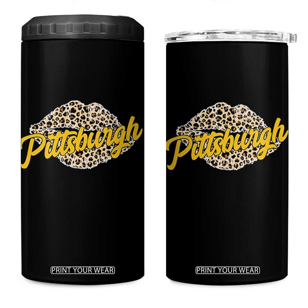 Pittsburgh Leopard Lips 4 in 1 Can Cooler Tumbler Steel City Pride Woman Girl TS10 One Size: 16 oz Black Print Your Wear