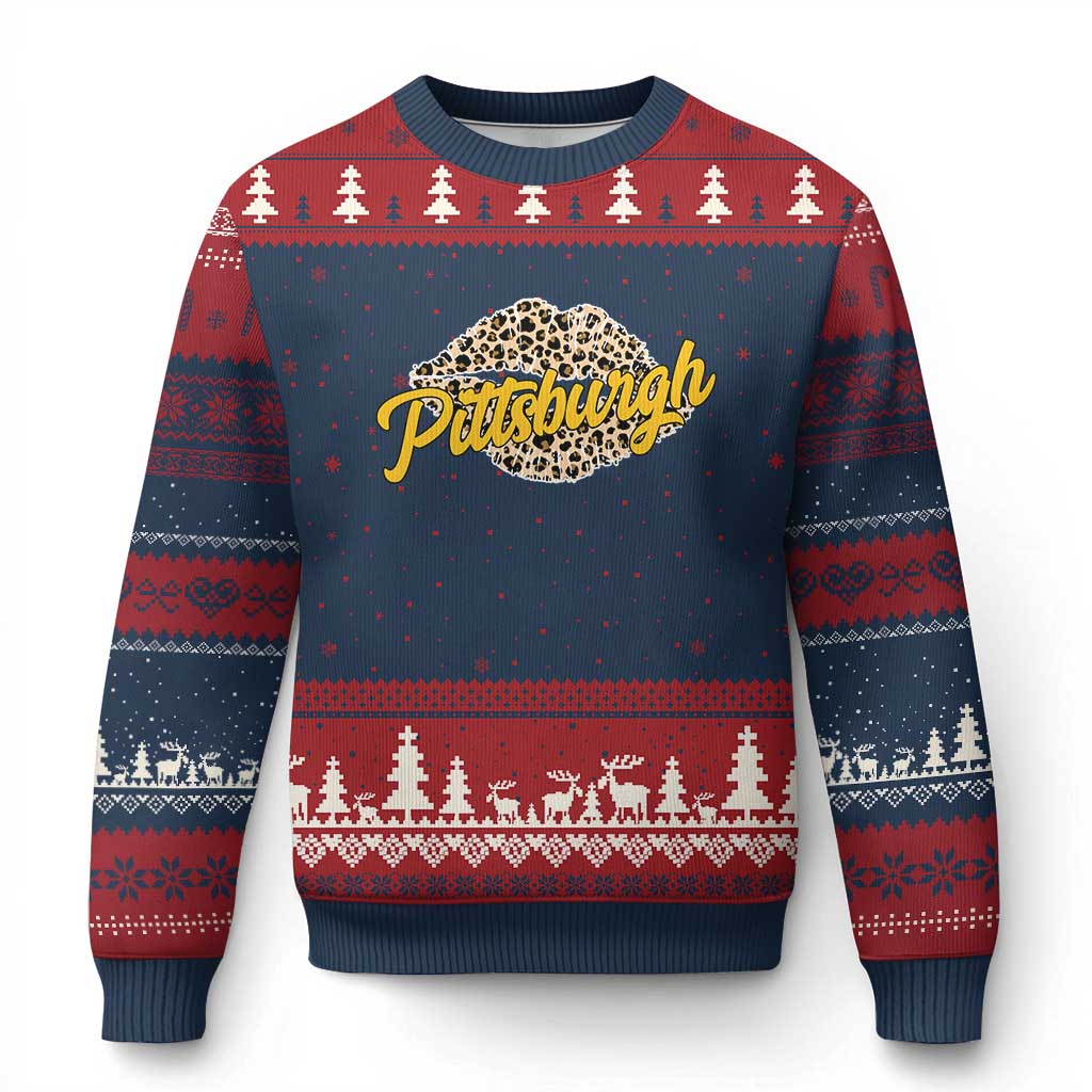 PFS Leopard Lips Ugly Christmas Sweater Steel City Pride Woman Girl TS10 Navy Red Print Your Wear