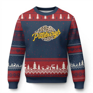 Pittsburgh Leopard Lips Ugly Christmas Sweater Steel City Pride Woman Girl TS10 Navy Red Print Your Wear