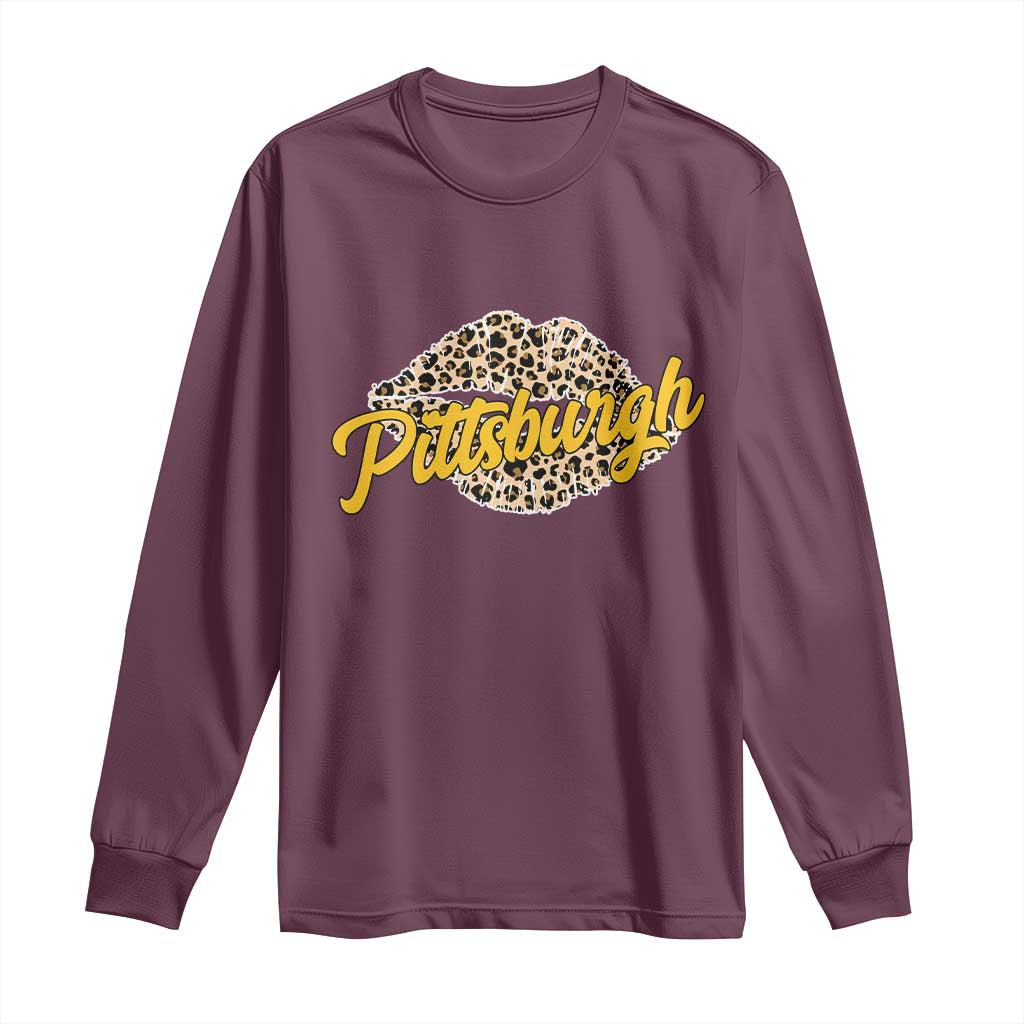 PFS Leopard Lips Long Sleeve Shirt Steel City Pride Woman Girl TS10 Maroon Print Your Wear