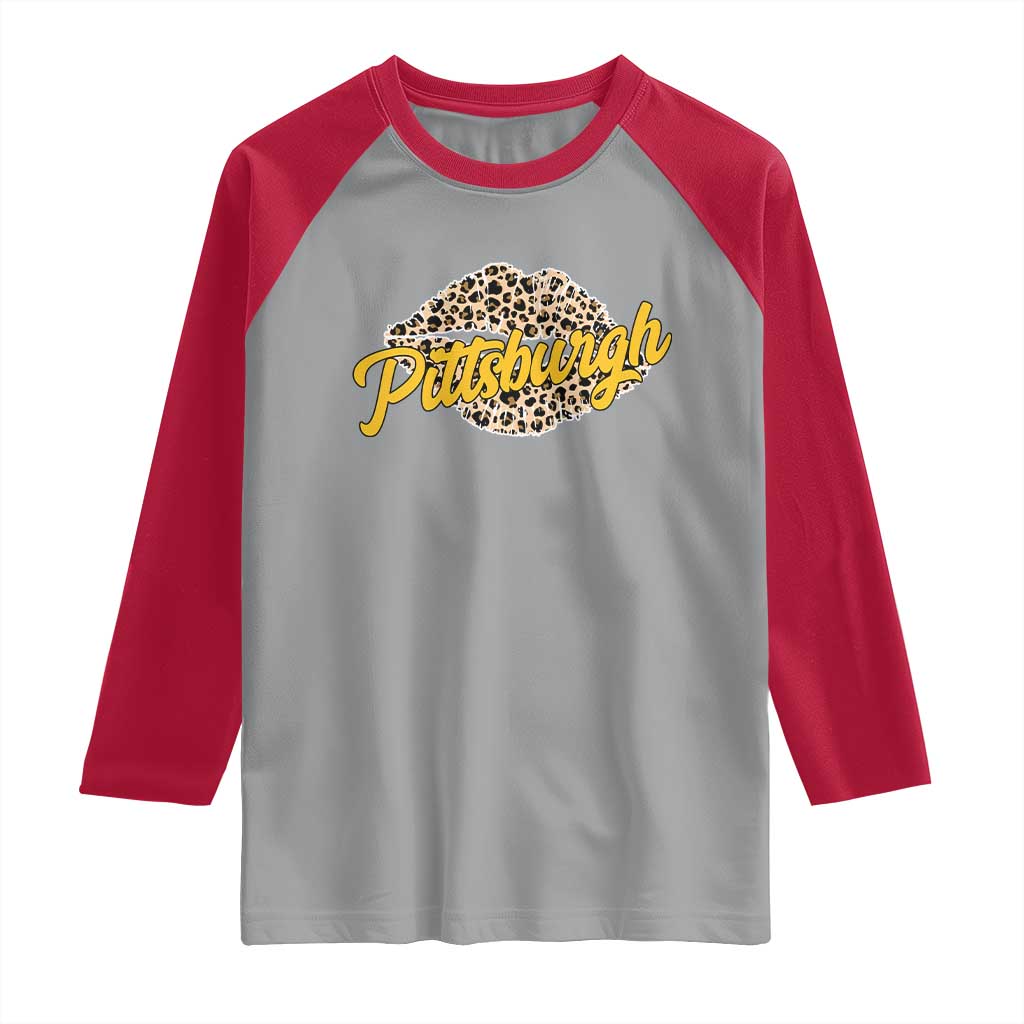 PFS Leopard Lips Raglan Shirt Steel City Pride Woman Girl TS10 Sport Gray Red Print Your Wear
