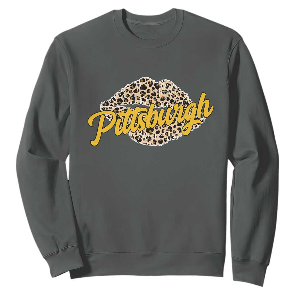 PFS Leopard Lips Sweatshirt Steel City Pride Woman Girl TS10 Dark Heather Print Your Wear