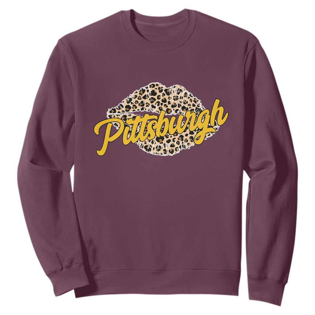 PFS Leopard Lips Sweatshirt Steel City Pride Woman Girl TS10 Maroon Print Your Wear