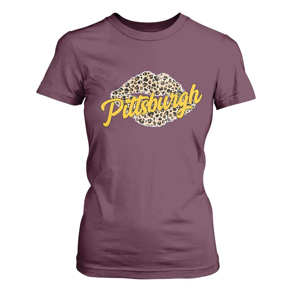PFS Leopard Lips T Shirt For Women Steel City Pride Woman Girl TS10 Maroon Print Your Wear