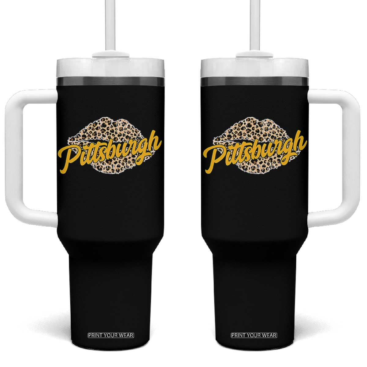 Pittsburgh Leopard Lips Tumbler With Handle Steel City Pride Woman Girl TS10 One Size: 40 oz Black Print Your Wear