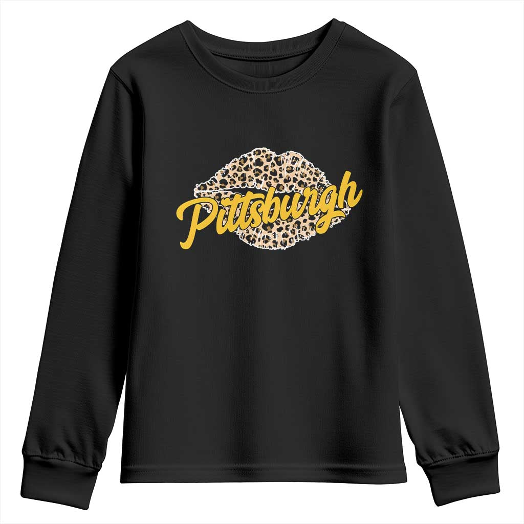 Pittsburgh Leopard Lips Youth Sweatshirt Steel City Pride Woman Girl TS10 Black Print Your Wear