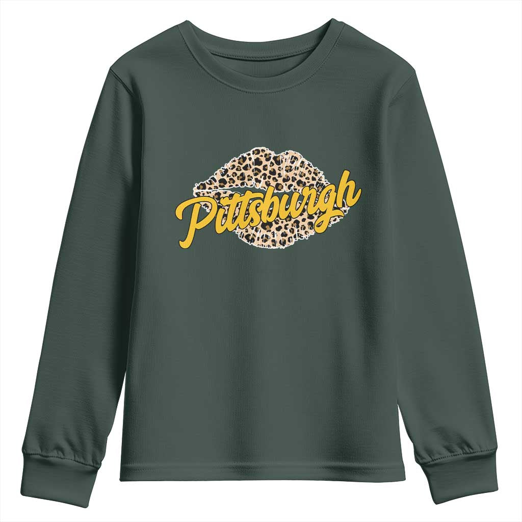 PFS Leopard Lips Youth Sweatshirt Steel City Pride Woman Girl TS10 Dark Forest Green Print Your Wear