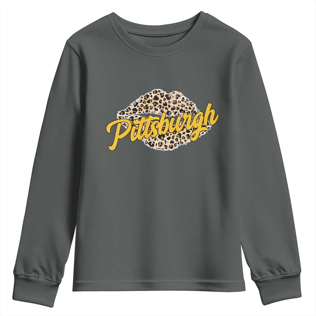 PFS Leopard Lips Youth Sweatshirt Steel City Pride Woman Girl TS10 Dark Heather Print Your Wear