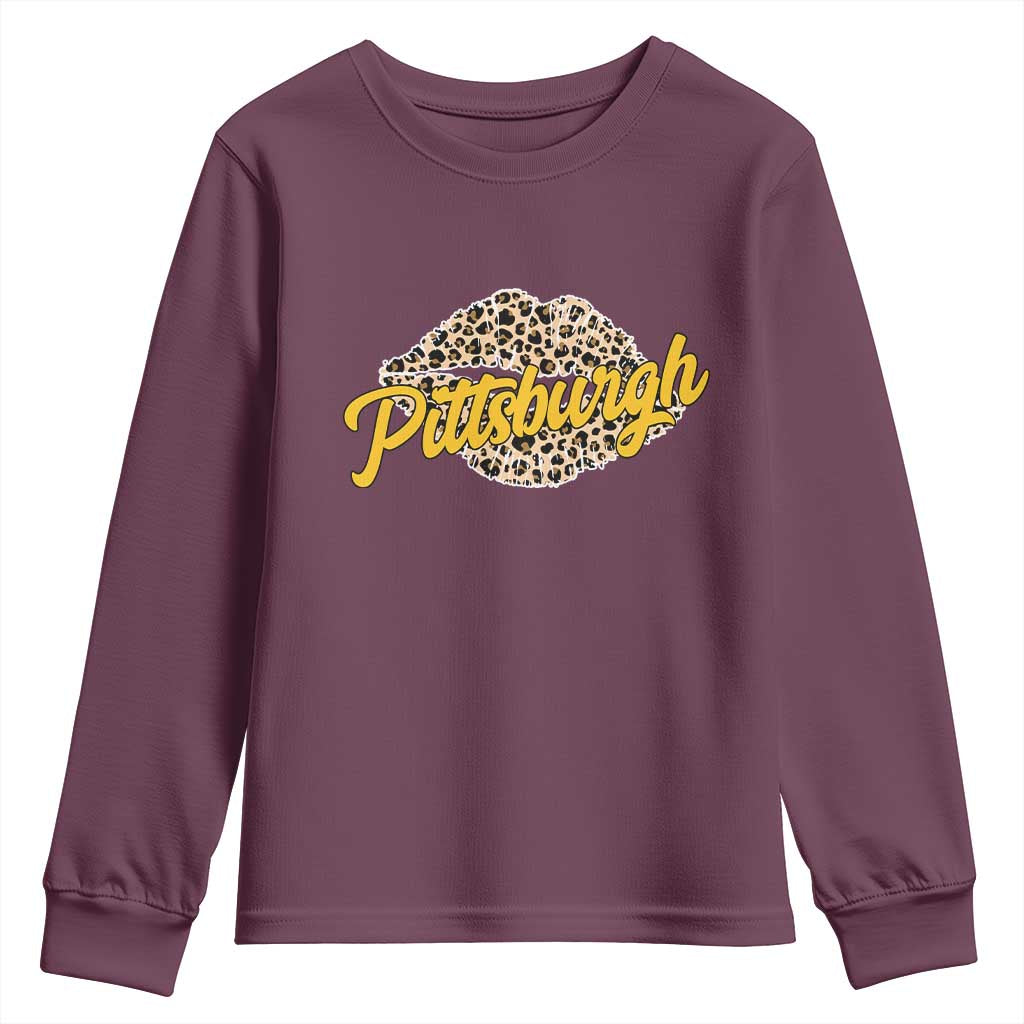 PFS Leopard Lips Youth Sweatshirt Steel City Pride Woman Girl TS10 Maroon Print Your Wear