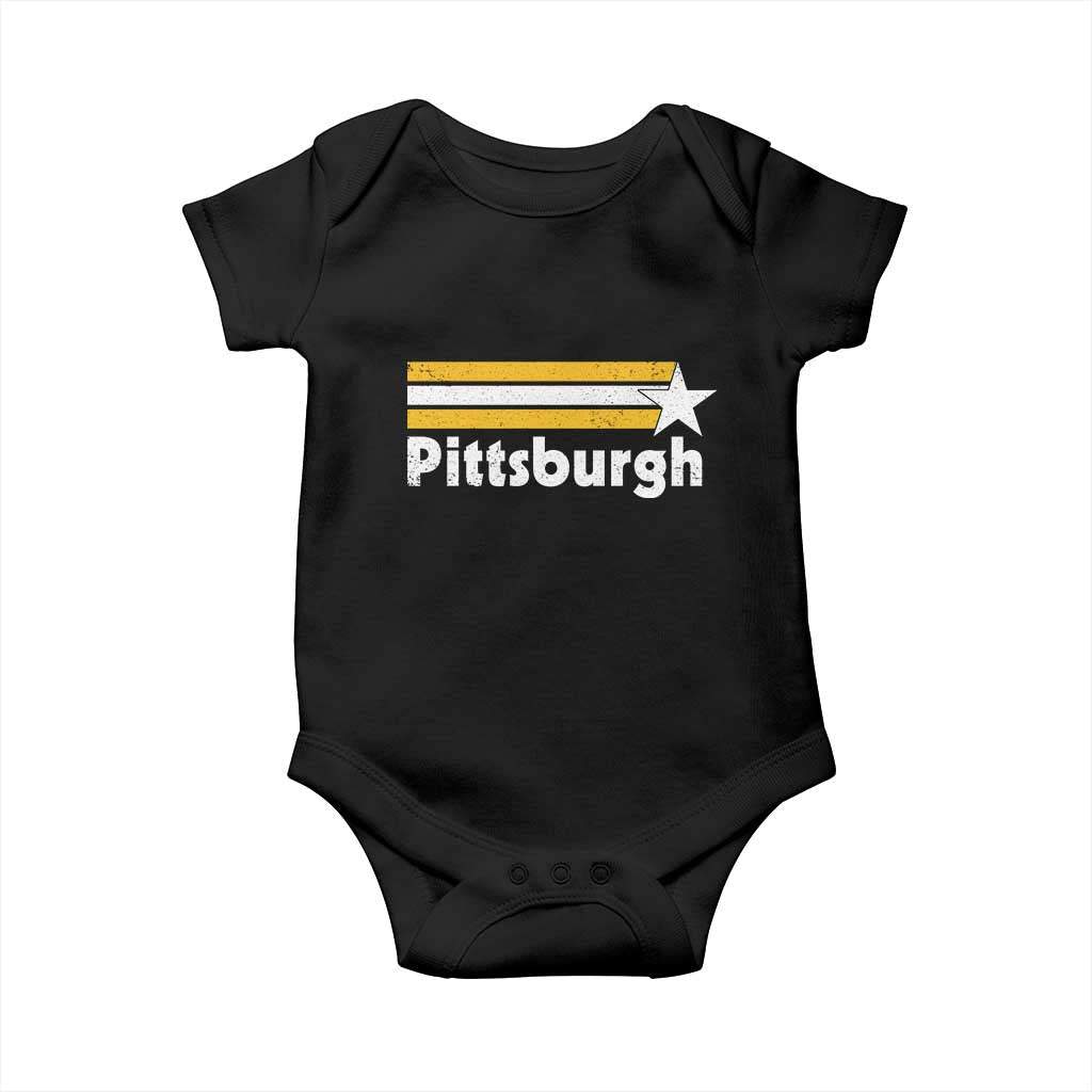 Retro Pittsburgh Baby Onesie Vintage Pennsylvania Stripes 70s 80s 90s TS10 Black Print Your Wear