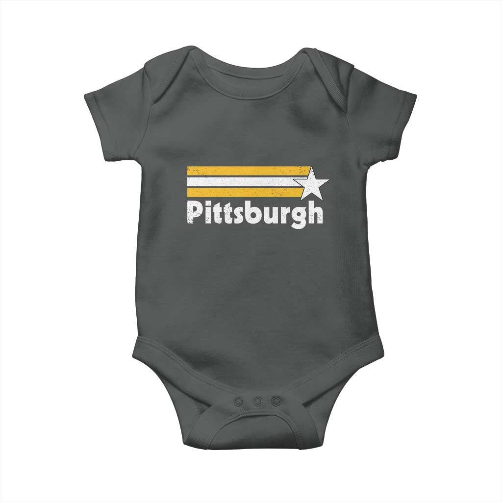 Retro Pittsburgh Baby Onesie Vintage Pennsylvania Stripes 70s 80s 90s TS10 Dark Heather Print Your Wear