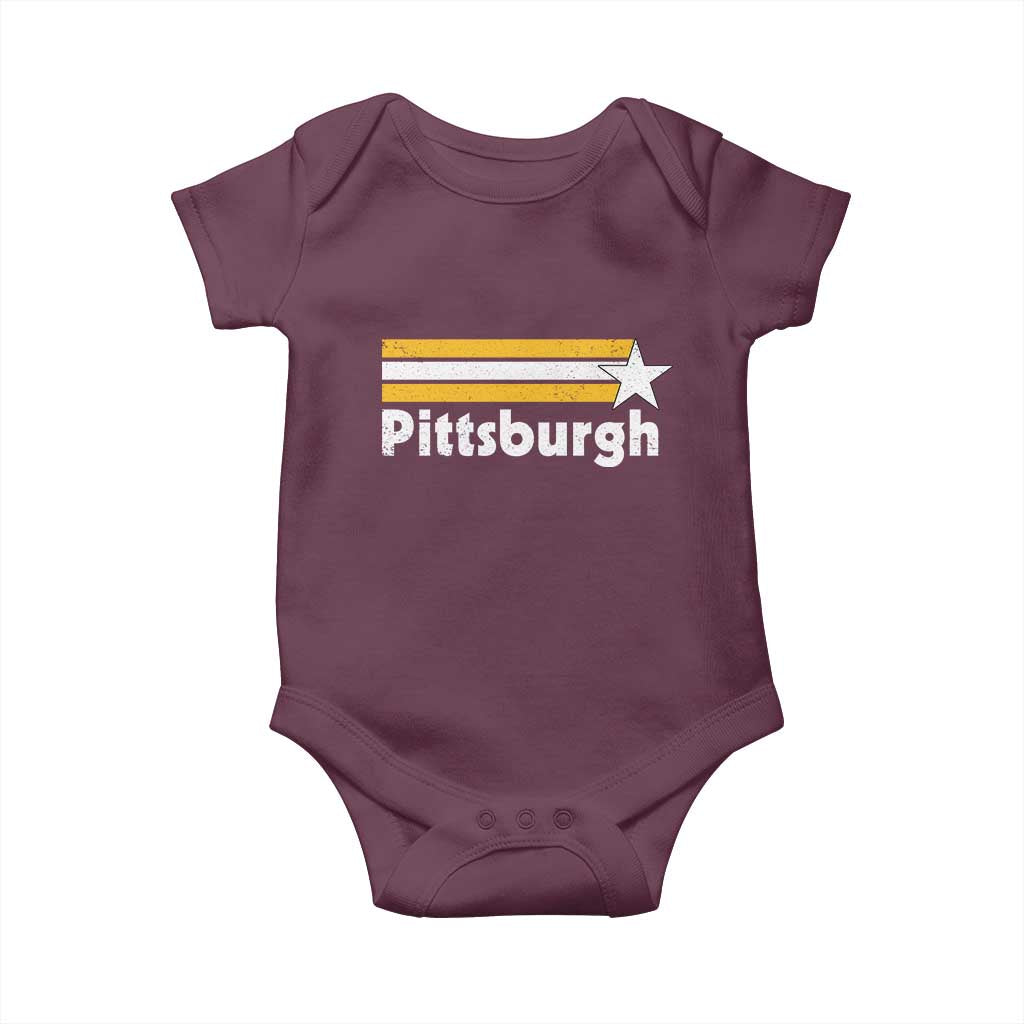 Retro Pittsburgh Baby Onesie Vintage Pennsylvania Stripes 70s 80s 90s TS10 Maroon Print Your Wear