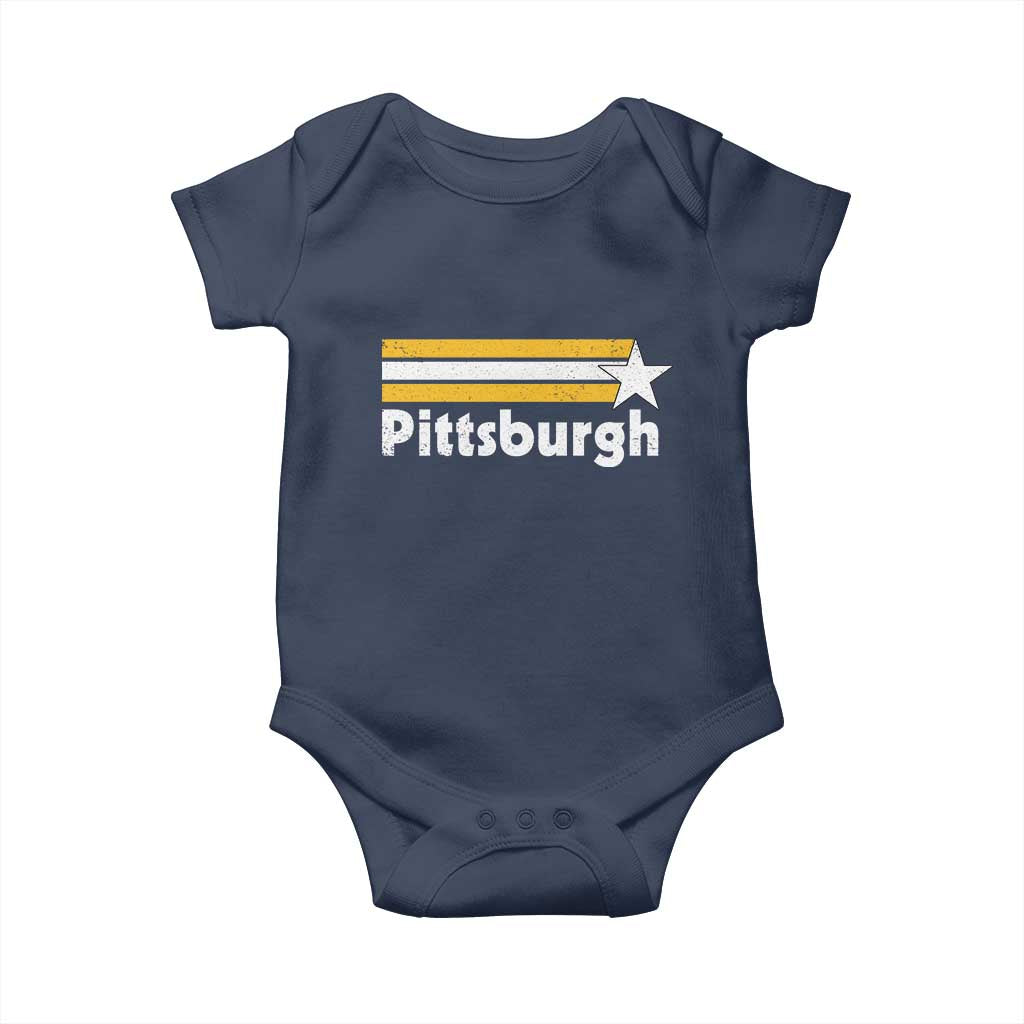 Retro Pittsburgh Baby Onesie Vintage Pennsylvania Stripes 70s 80s 90s TS10 Navy Print Your Wear