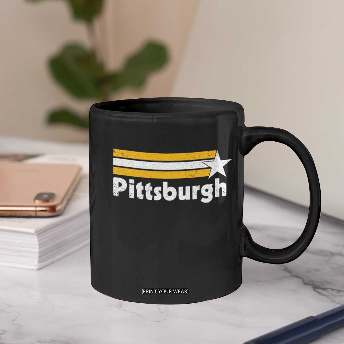Retro Pittsburgh Coffee Mug Vintage Pennsylvania Stripes 70s 80s 90s TS10 Print Your Wear