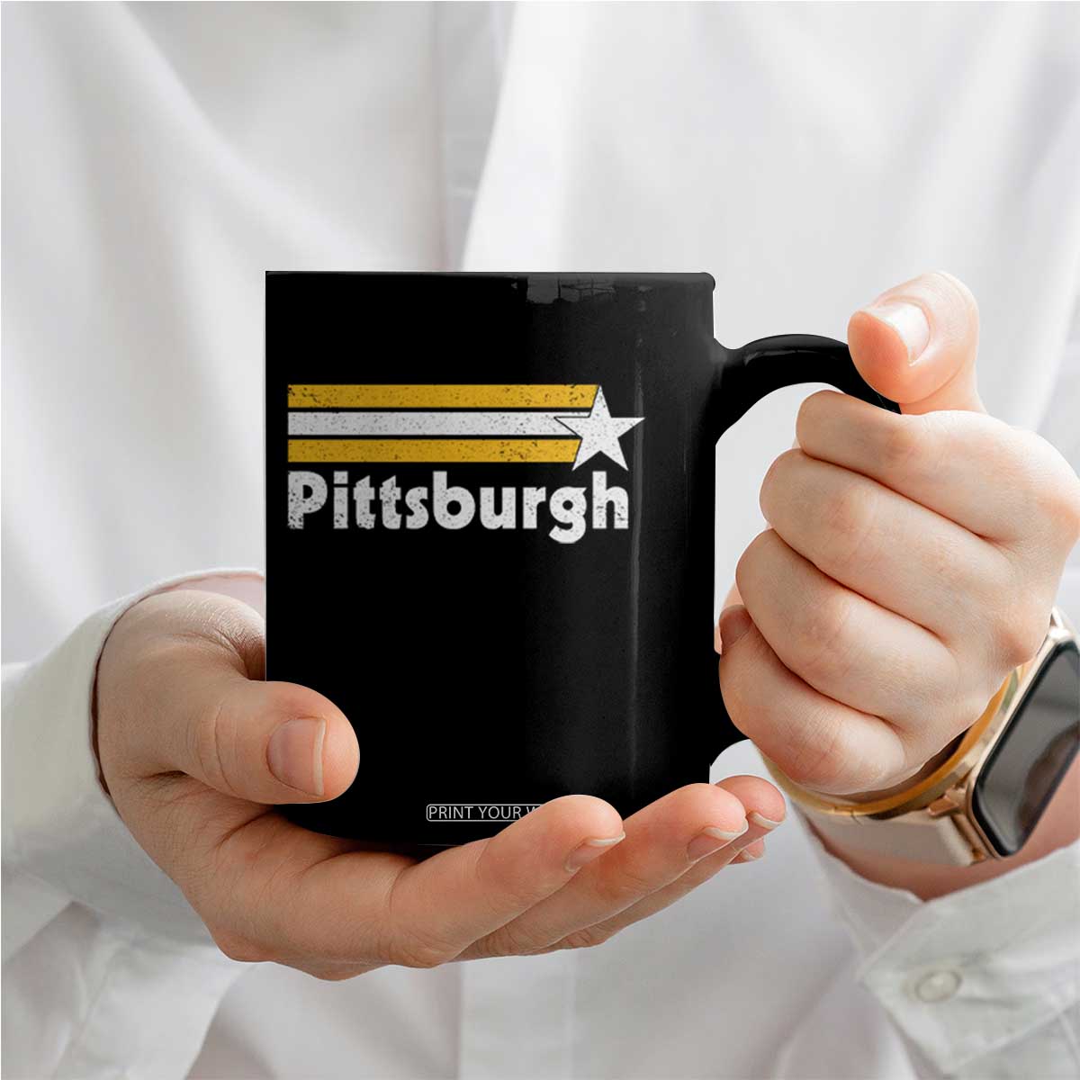 Retro Pittsburgh Coffee Mug Vintage Pennsylvania Stripes 70s 80s 90s TS10 Print Your Wear