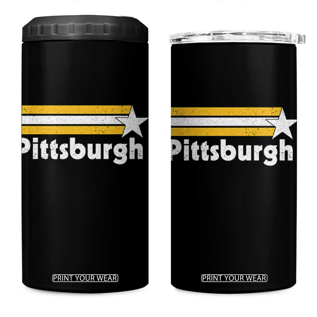 Retro Pittsburgh 4 in 1 Can Cooler Tumbler Vintage Pennsylvania Stripes 70s 80s 90s TS10 One Size: 16 oz Black Print Your Wear