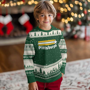 Retro Pittsburgh Ugly Christmas Sweater Vintage Pennsylvania Stripes 70s 80s 90s TS10 Forest Green Beige Print Your Wear