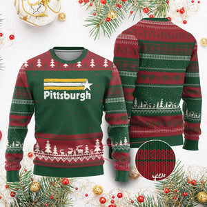 Retro Pittsburgh Ugly Christmas Sweater Vintage Pennsylvania Stripes 70s 80s 90s TS10 Red Green Print Your Wear